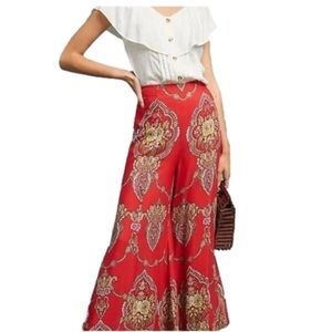 Anthropologie Red Wide Leg Pants
